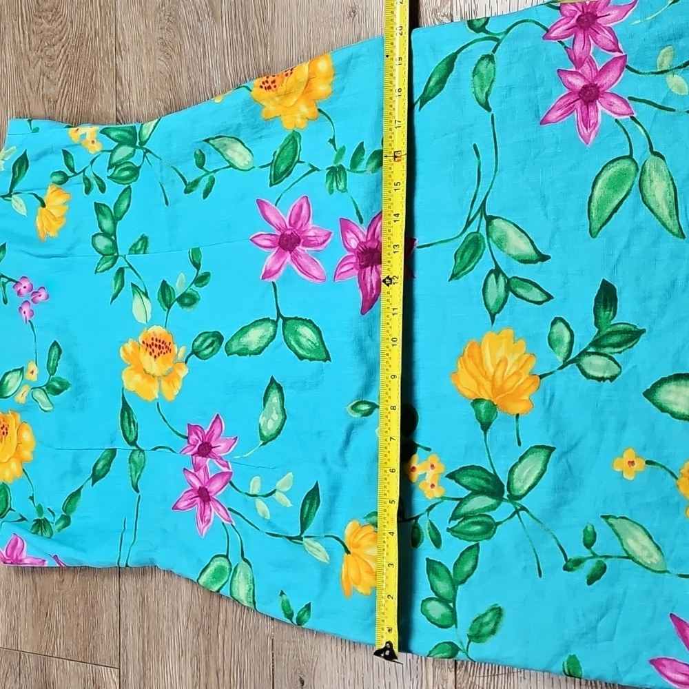 Talbots 100% Linen Bright Aqua Pink Yellow Floral Print Sleeveless Sheath Dress - Picture 15 of 16